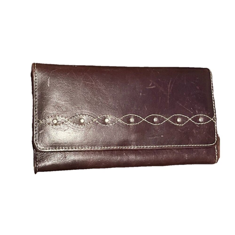 Pardo & Negro Genuine Leather Women's Wallet Brown with Turquoise Organizer GUC - Picture 1 of 16